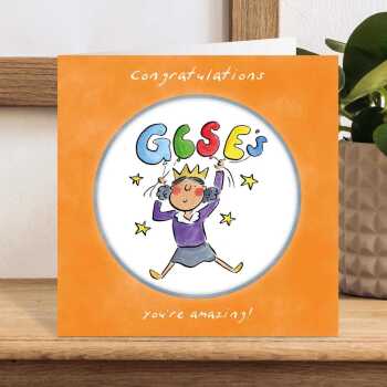GCSE congratulations card for a girl - designed by Rosie Brooks - 15cm square and blank inside, made in the UK