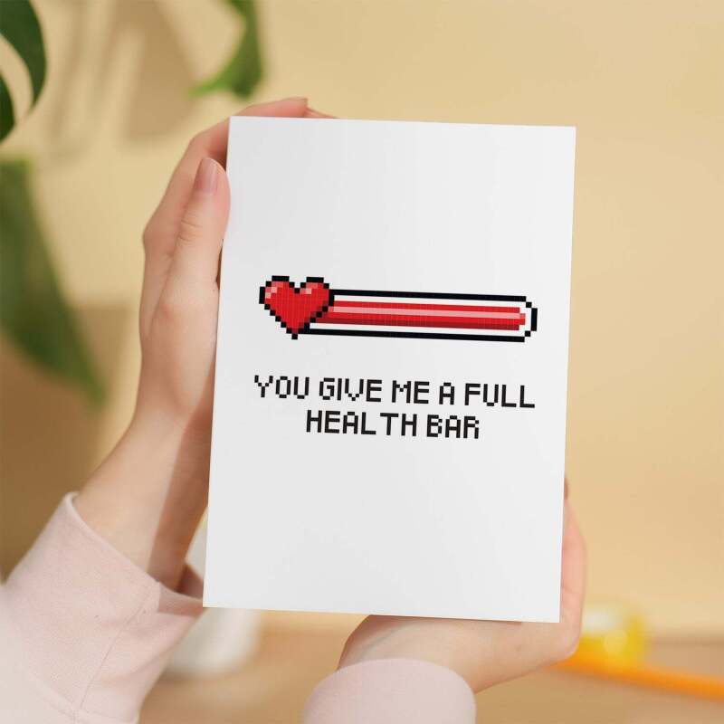 Anniversary Card For Boyfriend or Husband Love Card For Husband Anniversary Card For Gamer Full Health Bar - Portrait (5x7) / Blank Inside