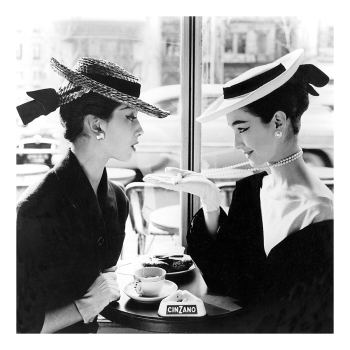 Holy Mackerel ladies who lunch retro black and white photographic card featuring a vintage image of fashionable women in a safe - 15cm square and blank inside