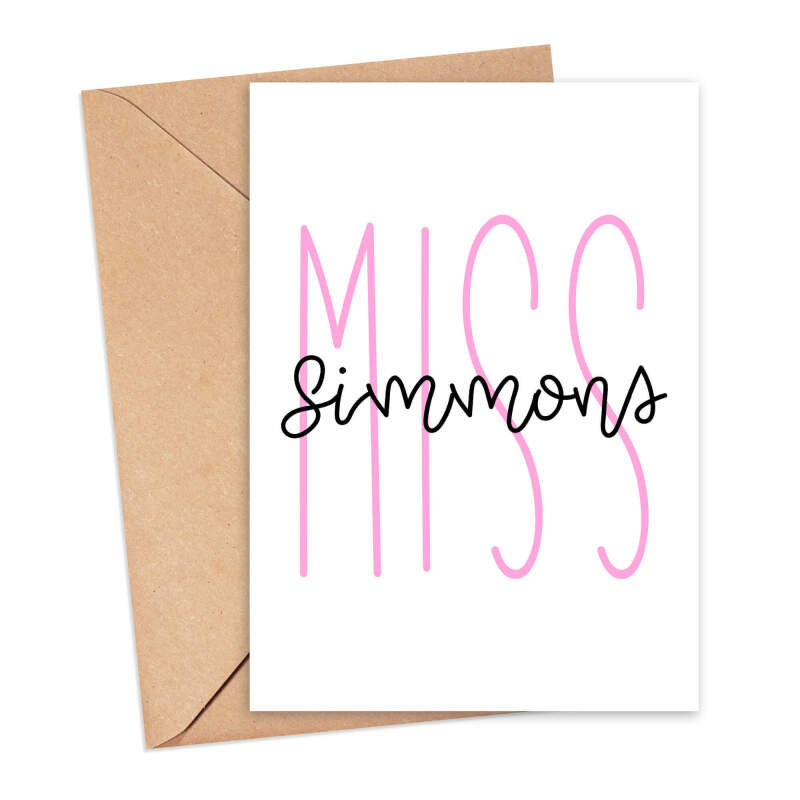 Personalised Thank You Teacher Card - Teacher's Name Miss/Mrs/Mr - Small - Approx. A6 | 105mm x 14.8mm | 4.1in x 5.8in