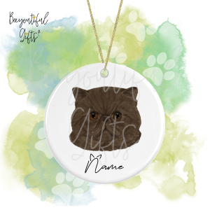Personalised Watercolour Cat Face Round Ceramic Hanging Decoration - Exotic Shorthair - Face 2