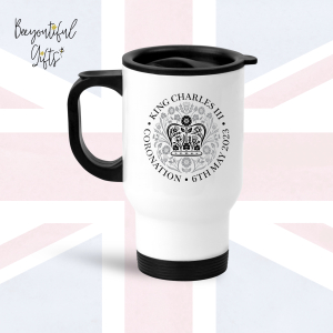 King Charles III Coronation Day May 2023 Official Emblem Travel Mug - Black