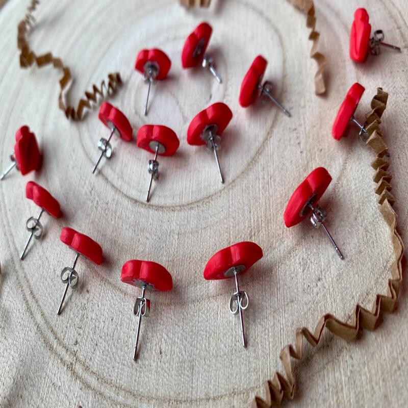 Handmade Red Lip Stud Earrings: Polymer Clay, Hypoallergenic
