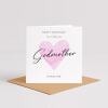 Godmother Birthday Card &ndash; Personalised Name &ndash; Pink Watercolour Heart &ndash; Handmade Greeting Card UK - Smooth No Message - Kraft Brown