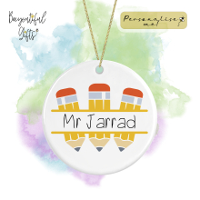 Personalised Ceramic Decoration - Teacher's Name in Child's Writing Pencil Monogram