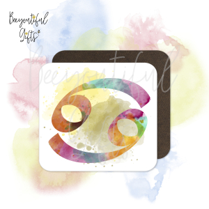 Watercolour Zodiac Sign Wooden Coaster - Cancer