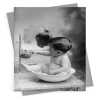 Bathtime, black and white vintage photographic card featuring a baby having a bath - 12.6 x 17.7cm and blank inside - made in the UK