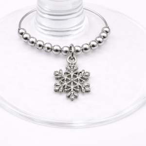 Handmade Wine Glass Charm - Silver Diamante Snowflake
