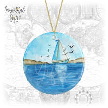 Ceramic Hanging Decoration - Watercolour Sailing Boat with Birds