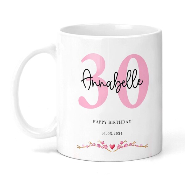 Personalised 30th Birthday Ceramic Mug - Pink Floral