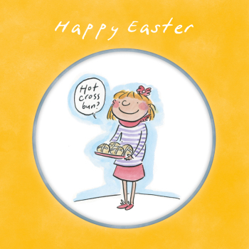 Holy Mackerel Hot cross buns, a 15cm square Easter card featuring Rosie Brooks artwork, blank inside for your message