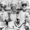 Holy Mackerel under the hair dryer retro black and white photographic card featuring a vintage image of a dog at the salon - 12.6 x 17.7cm and blank inside