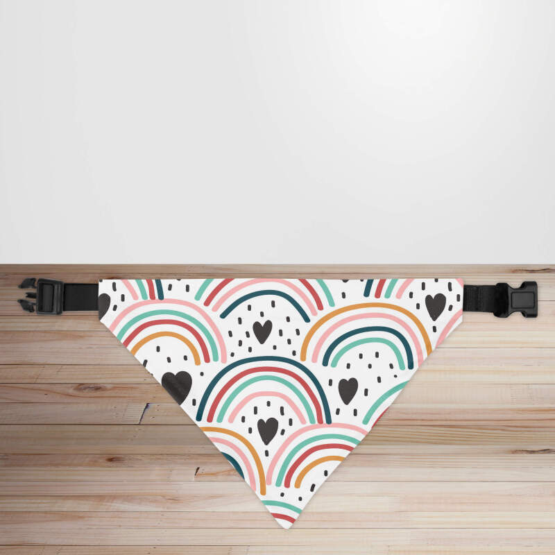 Hearts & Rainbow Print Dog/Puppy Bandana - Small - 12x17cm (Strap: 25cm - 40cm)