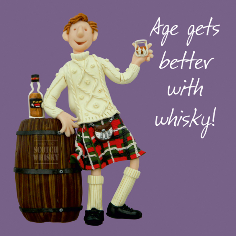 Holy Mackerel Age Gets Better With Whisky Birthday Greeting Card Card is 15cm square and blank inside