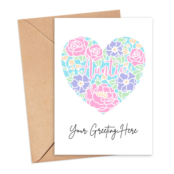 Personalised Custom Message Card - Papercut Auntie Heart - Small (Approx. A6 | 105mm x 148mm | 4.1in x 5.8in) - Standard Smooth Card