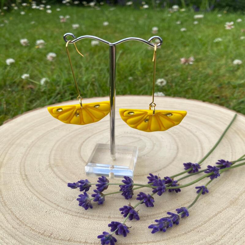 Lemon Hoop Earrings: Gold Leaf Summer Jewelry , polymer clay earrings - silver