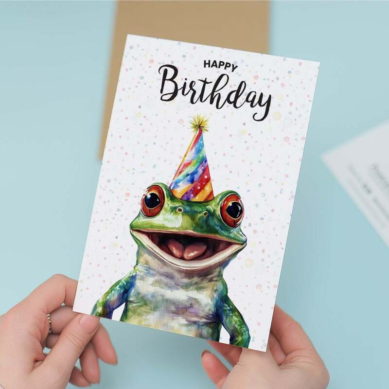 Birthday Card For Him or Her Of A Frog Illustration For Him or Her Birthday Gift - Portrait (5x7) / Blank Inside