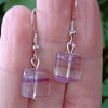 Fluorite Crystal Square Bead Sterling Silver Earrings
