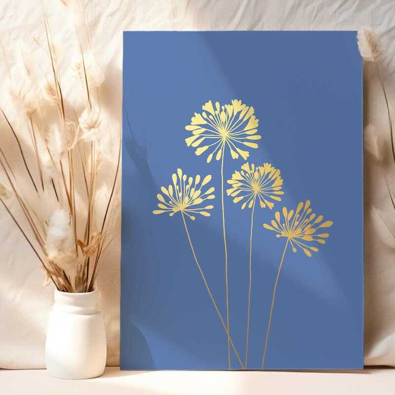 Agapanthus floral greeting card embellished with golden foil -  designed by artist Eloise Hall - 15.7 x 11cm and blank inside