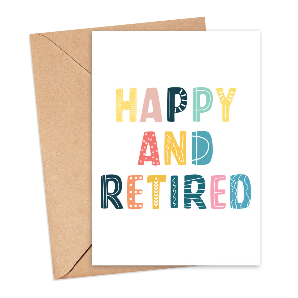 Retirement Card - Happy and Retired Folk Style - Small (Approx. A6 | 105mm x 148mm | 4.1in x 5.8in) - Standard Smooth Card