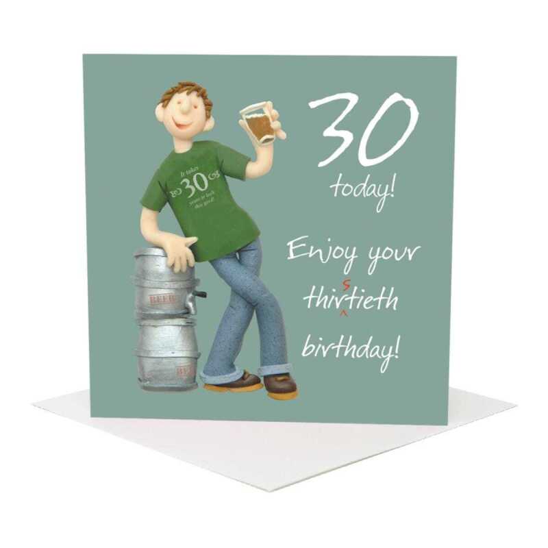 30th birthday card for him - designed by Erica Sturla - 15cm square and blank inside, made in the UK