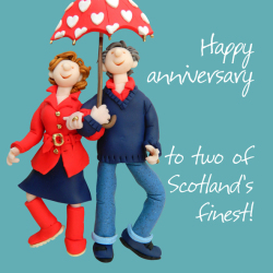 A Couple of Scotland's Finest Birthday Greetings Card, Designed by Erica Sturla for Holy Mackerel. Card is 150mm Square and Blank Inside.