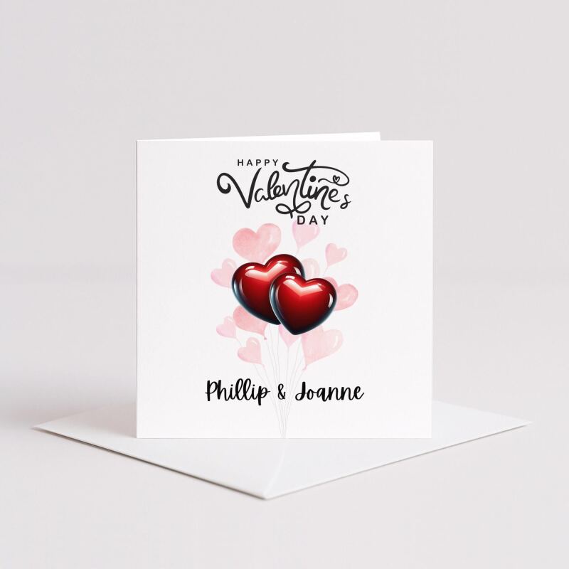 Custom Valentines Day Card Romantic Hearts, for Couples Anniversary Balloon Design - Smooth No Message - Kraft Brown