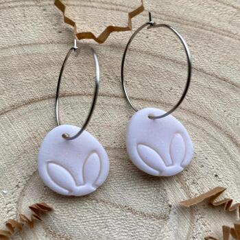 Handmade Polymer Clay Easter Egg Earrings: White Bunny Design