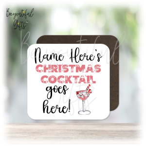 Personalised Colourful Christmas Cocktail Wooden Coaster