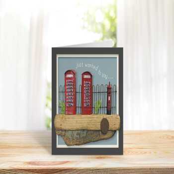 Phone boxes - quayside phone box themed blank card - designed by Seth Draper - 15cm square and blank inside, made in the UK