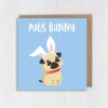 Pugs Bunny pug in rabbit, bunny ears, from the dog, pet, cute, funny Easter card for adults and children (Size A6/A5/A4/Square 6x6") - A6: Single card