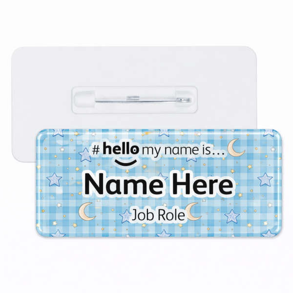 #hello my name is... Name Badge - Pastel Gingham Moon & Stars