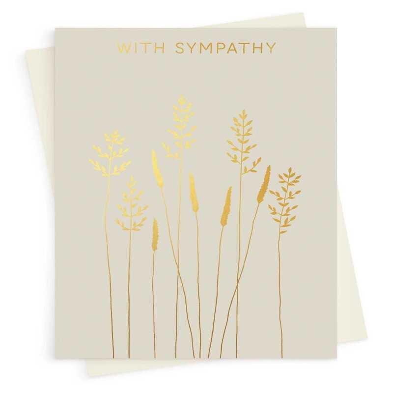 With Sympathy card embellished with gold foil grasses -  designed by artist Eloise Hall - 15.7 x 11cm and blank inside
