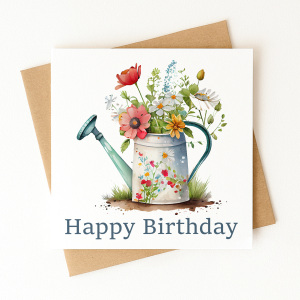 Birthday Card - Happy Birthday Floral Watering Can