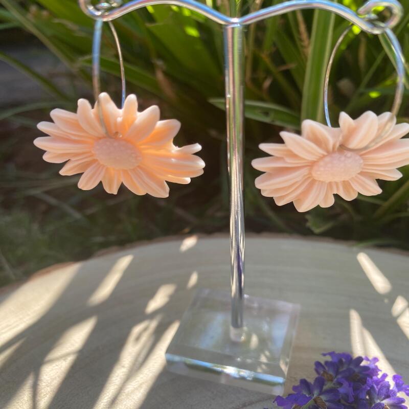 Pink Clay Flower Dangle Earrings: Boho Nature-Inspired Jewelry - silver - small