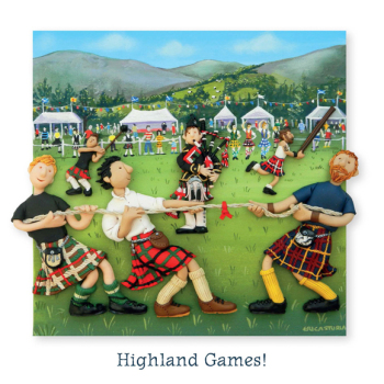 Holy Mackerel highland games scotland themed blank greeting card - designed by artist Erica Sturla - 15cm square and blank inside for your own message