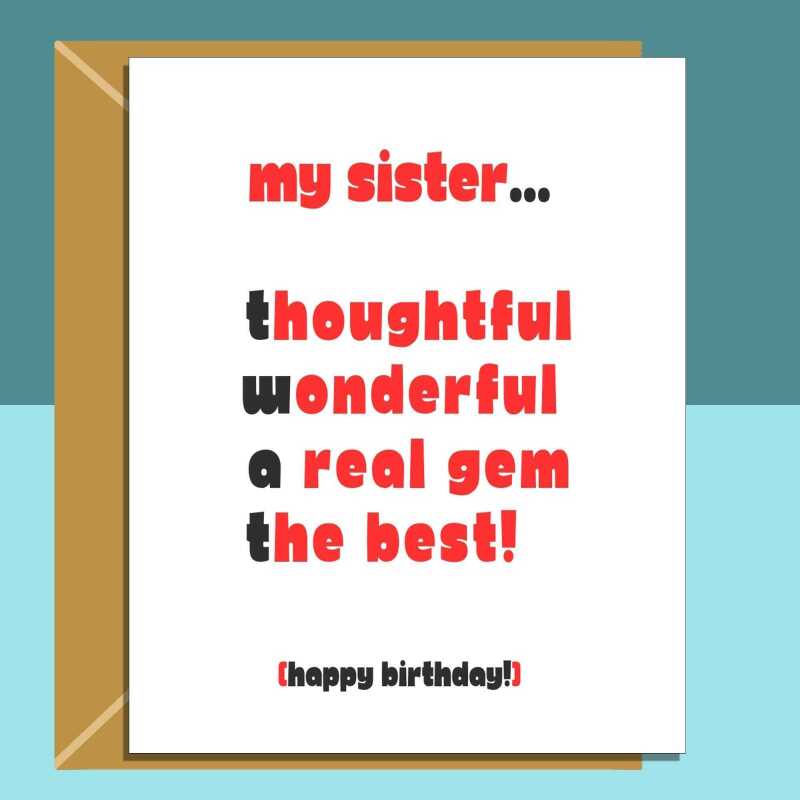Funny Sister birthday card - Ideal cheeky, rude card on your sister's birthday - 18th, 19th, 20th, 25th, 30th, or any other age - Blank inside - Regular - Matte