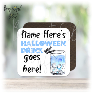 Personalised Colourful Halloween Drink Wooden Coaster