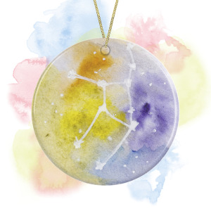 Watercolour Hand Painted Zodiac Sign Round Ceramic Decoration - Virgo