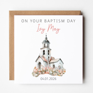 Personalised Baptism Card - On Your Baptism Day - Pink Church