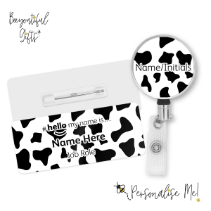 #hello my name is... Name Badge & Metal ID Reel - Dalmatian Animal Print