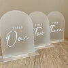 Wedding Table Numbers with Arched Finish /  Acrylic Table Decor / Modern Table Designs / Wedding Decor / Minimalistic Modern Wedding - Clear With Stand - White