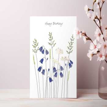 Harebells and daisies birthday card -  designed by Eloise Hall - 15.7 x 11cm and blank inside, made in the UK