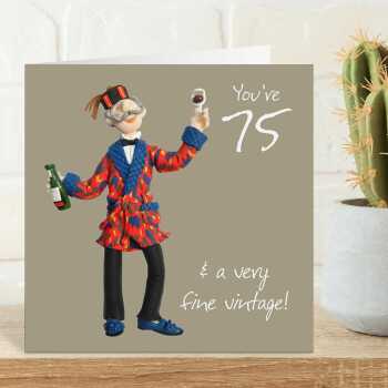75th birthday card for him - designed by Erica Sturla - 15cm square and blank inside, made in the UK
