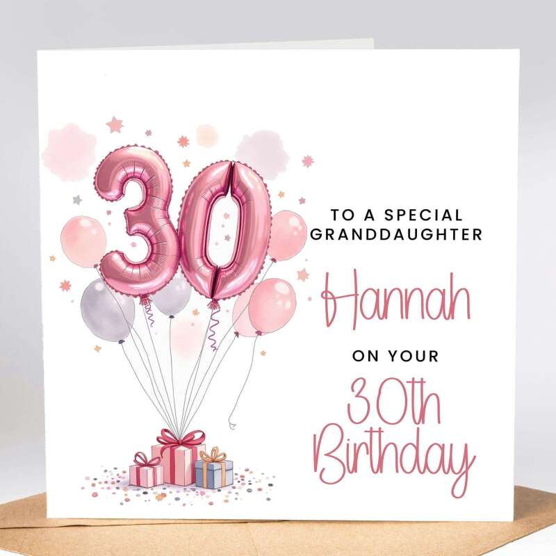 Personalised 30th Birthday Card For Granddaughter, Personalised Birthday Card For Her, 30th Birthday Card, 30th Birthday Gift For Sister - Blank Card Inside