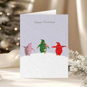 Penguin dance Christmas card -  designed by Eloise Hall - 15.7 x 11cm and blank inside, made in the UK