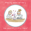 Holy Mackerel Chemistry, a 15cm square anniversary card featuring Rosie Brooks artwork, blank inside for your message. Wedding anniversary card for him, her, husband, wife, couple.