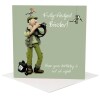 Birder birthday card for a male birdwatcher - designed by Erica Sturla - 15cm square and blank inside, made in the UK