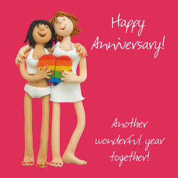 Holy Mackerel LGBTQ+ lesbian Anniversary Greeting Card from the One Lump or Two range from Holy Mackerel Cards. Card is 15cm square and blank inside for your own message