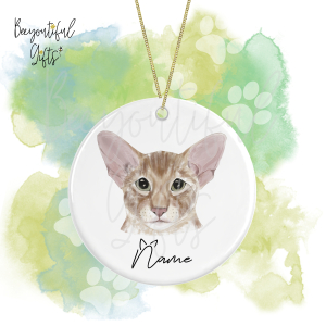 Personalised Watercolour Cat Face Round Ceramic Hanging Decoration - Oriental Shorthair - Face 3